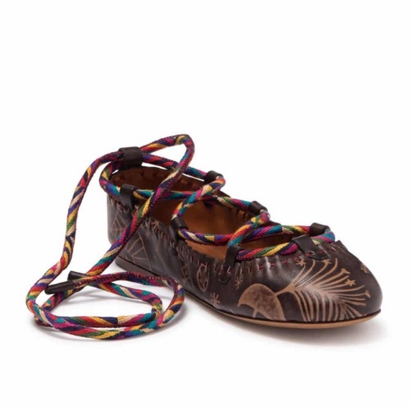 VALENTINO Leather Printed Ankle Tie Flat shoes in 38.5 - Picture 3 of 6